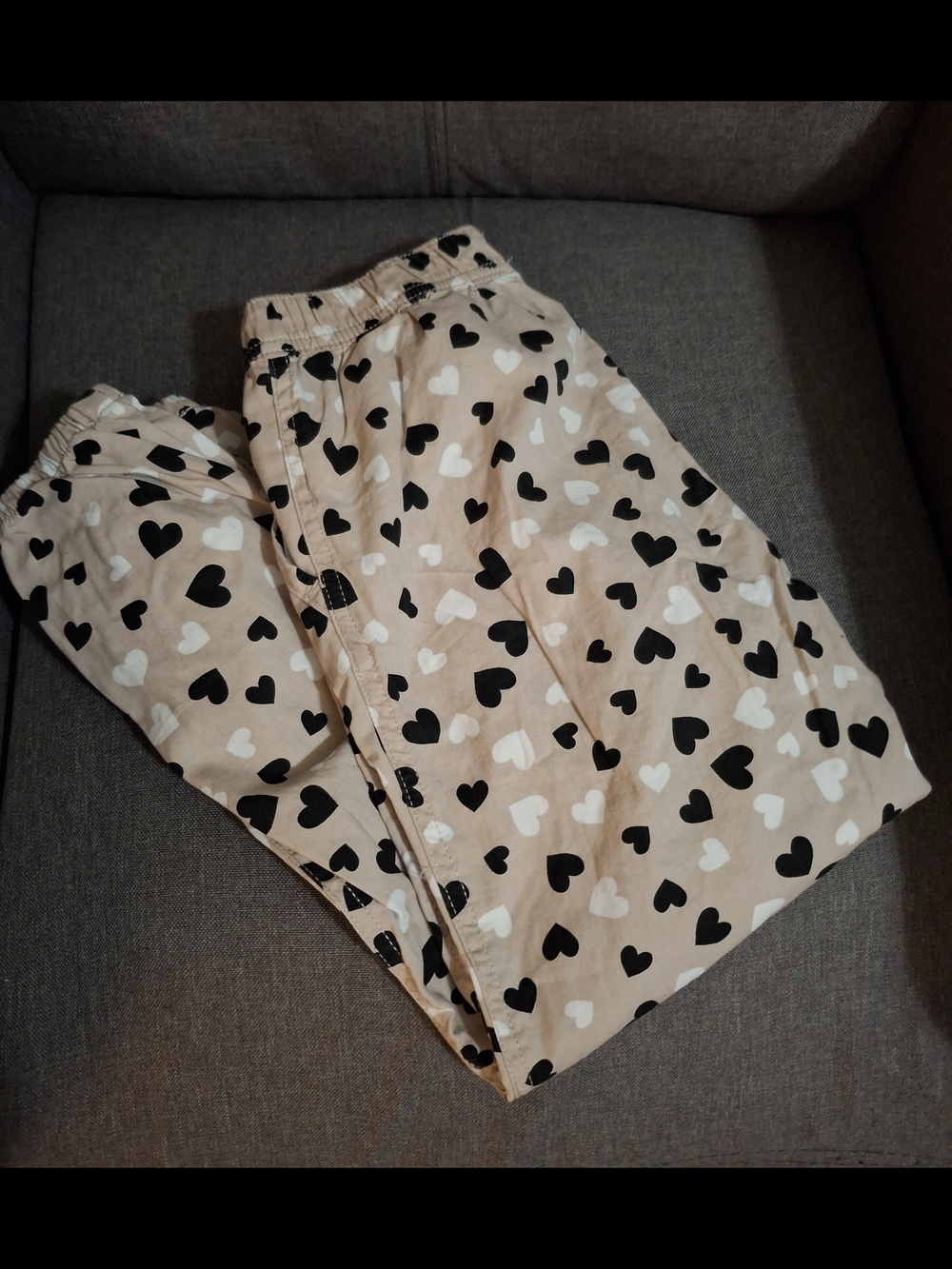 Heart Print Beige Jogger Style Pants
